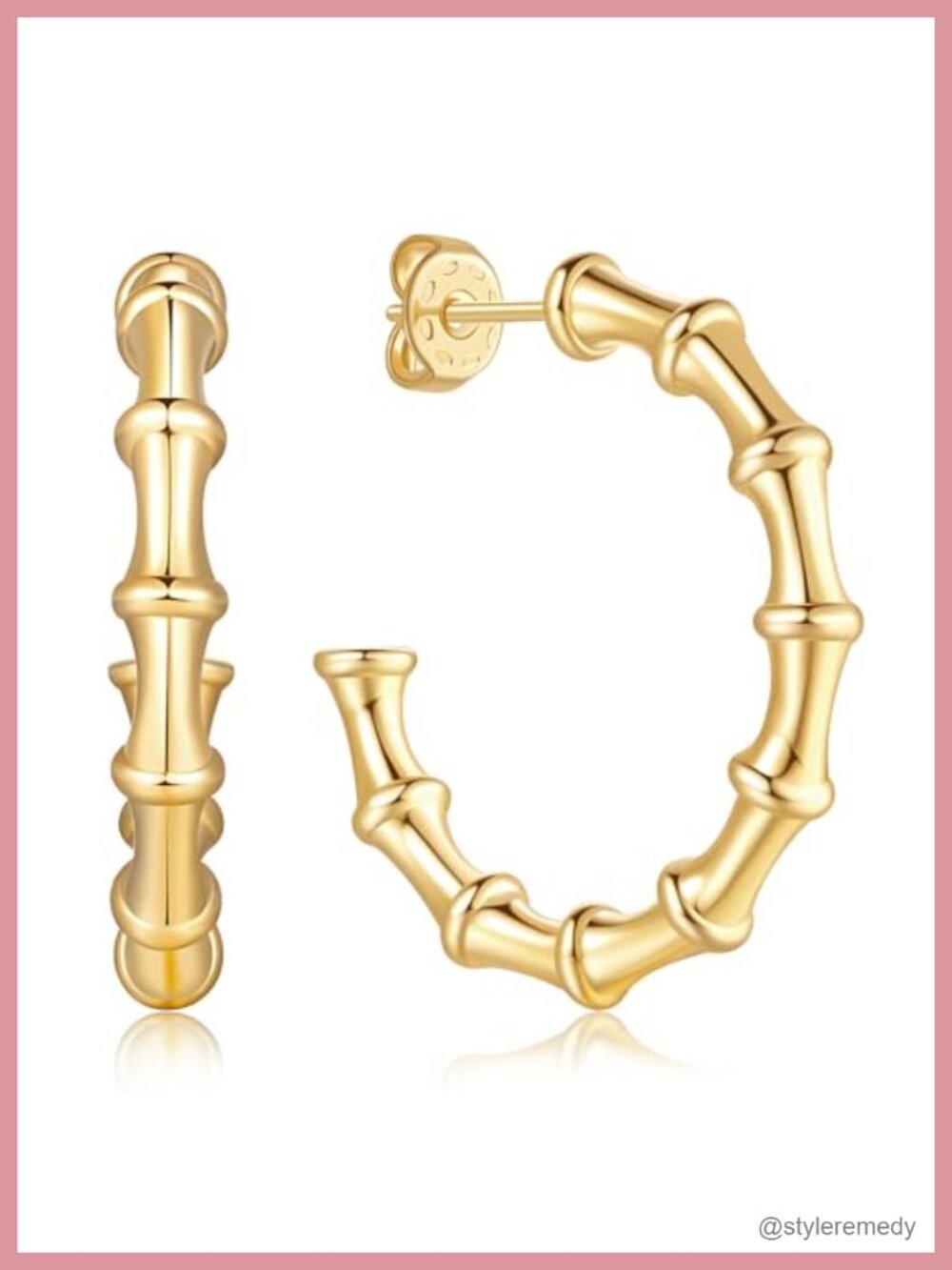 14K Gold Bamboo Hoop Earrings 30mm Thick Large Women Statement Earrings